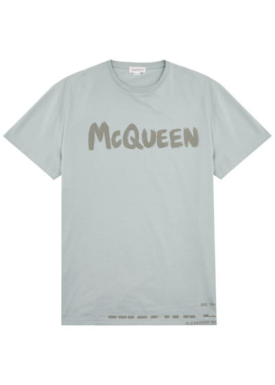 Shop Alexander Mcqueen Logo-print Cotton T-shirt In Grey