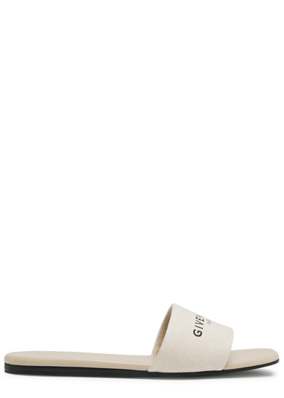 Shop Givenchy Logo-print Canvas Sliders In Beige