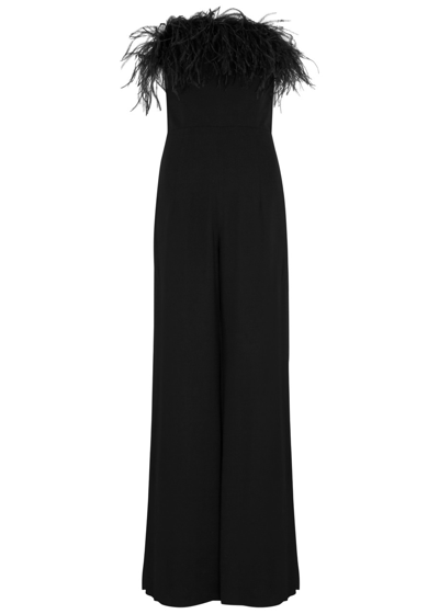 Shop 16arlington Taree Feather-trimmed Jumpsuit In Black