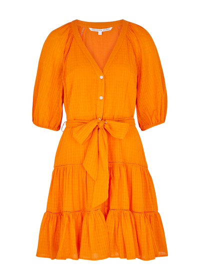 Shop Veronica Beard Dewey Tiered Cotton Mini Dress In Orange