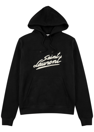 Shop Saint Laurent Logo Hooded Cotton Sweatshirt In Black