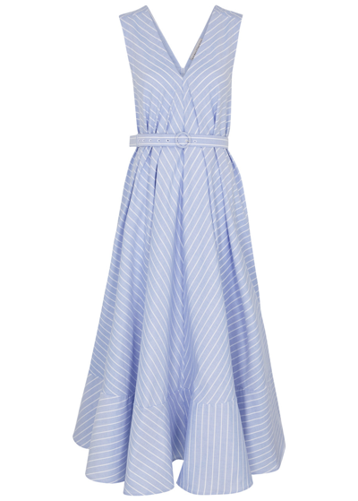 Shop Palmer Harding Palmer//harding Relief Striped Cotton Midi Dress In Blue And White