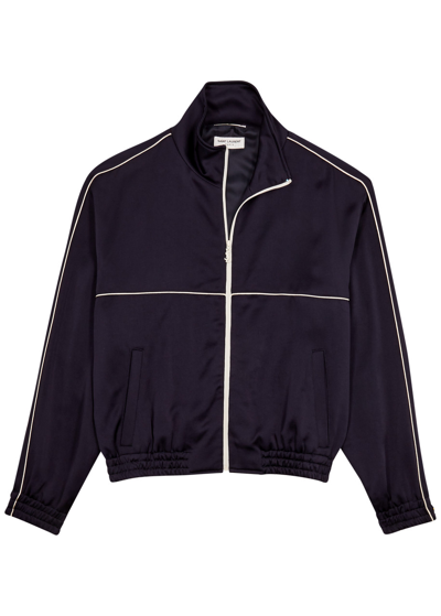 Saint Laurent Men's Retro Track Teddy Jacket In Dark Blue