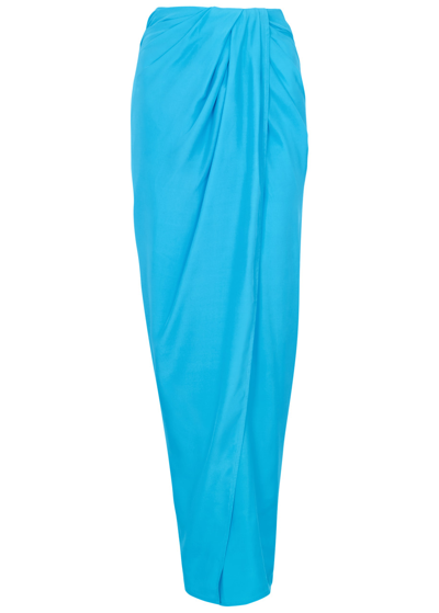 Shop Gauge81 Paita Draped Silk-satin Maxi Skirt In Bright Blue