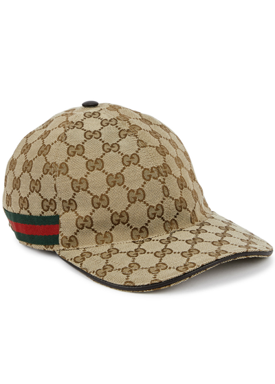 Gucci Men Beige Baseball Cap With Web Detail On The Side In Gg Canvas Man In Brown