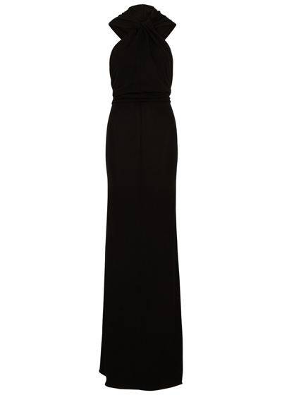 Shop Saint Laurent Yves  Hooded Open-back Gown In Black