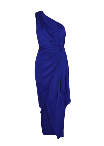 Shop Misha Brooks Draped Satin Midi Dress In Bright Blue