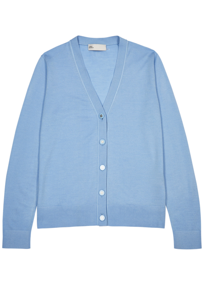 Shop Tory Burch Simone Wool-blend Cardigan In Blue