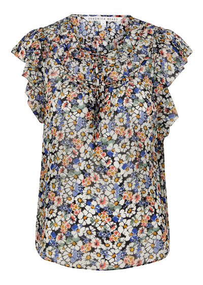 Shop Veronica Beard Ayan Floral-print Silk-chiffon Top In Multicoloured