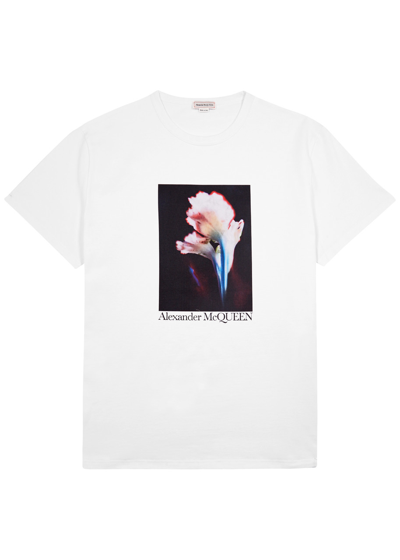 Shop Alexander Mcqueen Solard Floral-print Cotton T-shirt In White