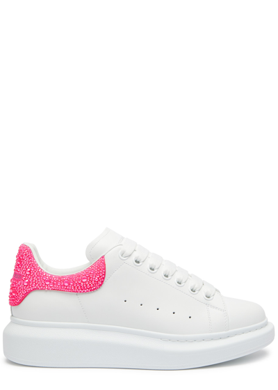 Shop Alexander Mcqueen Oversized Embellished Leather Sneakers In White