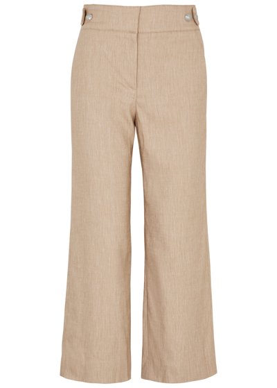 Shop Veronica Beard Aubrie Cropped Linen-blend Trousers In Beige