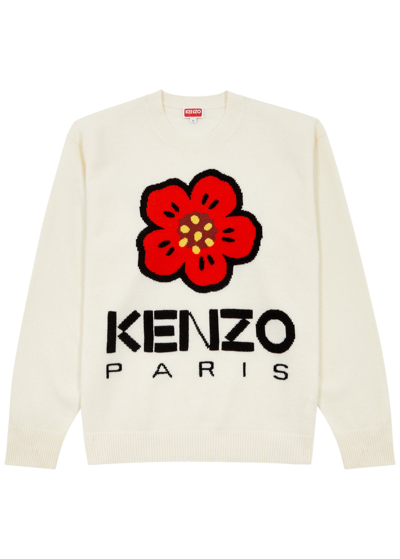 Shop Kenzo Boke Flower Intarsia Wool Jumper In Ecru