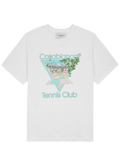 Shop Casablanca Tennis Club Printed Cotton T-shirt In White