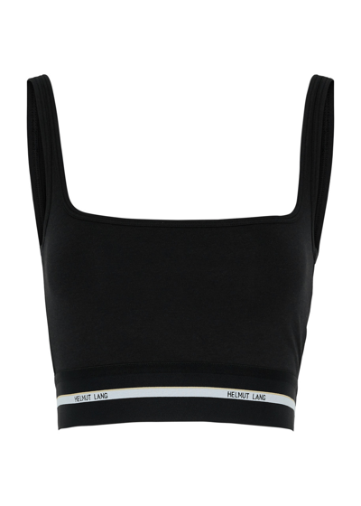 Shop Helmut Lang Logo-jacquard Cropped Stretch-knit Top In Black
