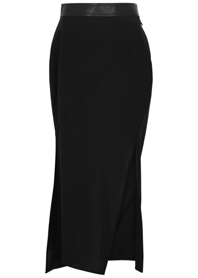 Shop Helmut Lang Side-split Woven Midi Skirt In Black