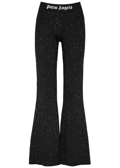 Shop Palm Angels Soiree Sequin-embellished Knitted Trousers In Black And White