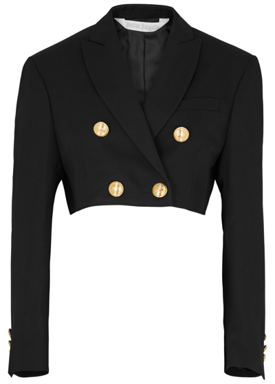 Shop Palm Angels Double-breasted Cropped Twill Blazer In Black Gold