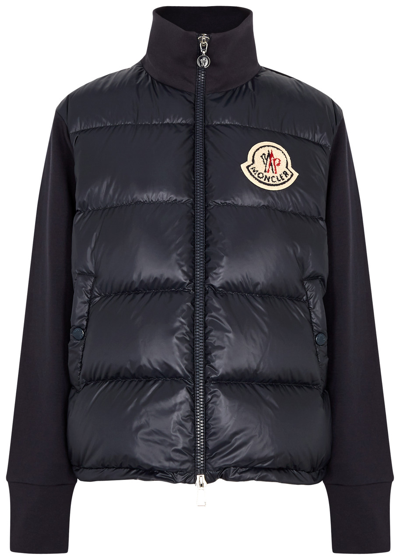 Shop Moncler Quilted Shell And Jersey Cardigan , Cardigan, Shell Cardigan In Navy