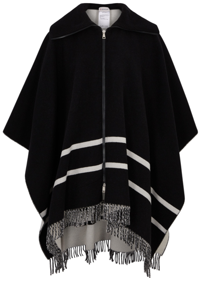 Shop Moncler Striped Logo Wool Blend Cape, Cape, Wool Cape In Black