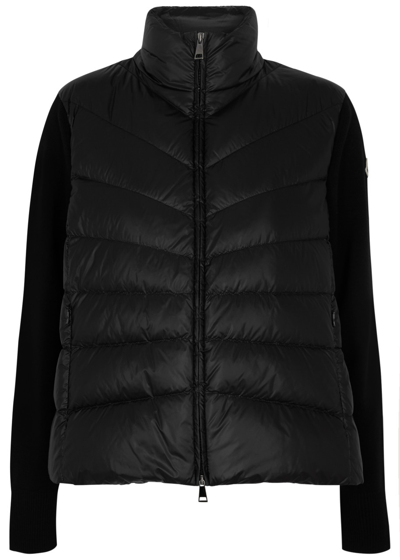 Shop Moncler Quilted Shell And Wool Cardigan , Cardigan, Shell Cardigan In Black