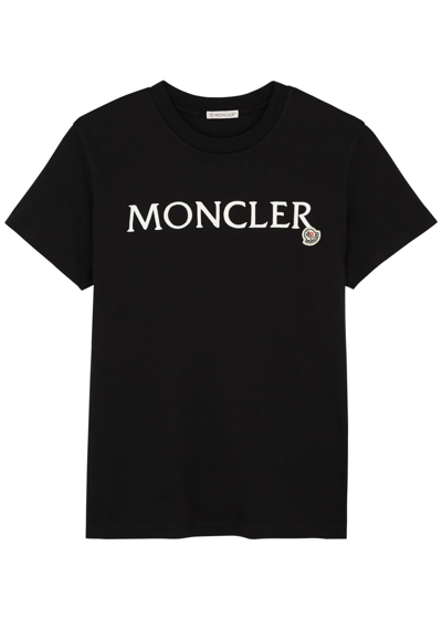 Shop Moncler Logo-embroidered Cotton T-shirt In Black