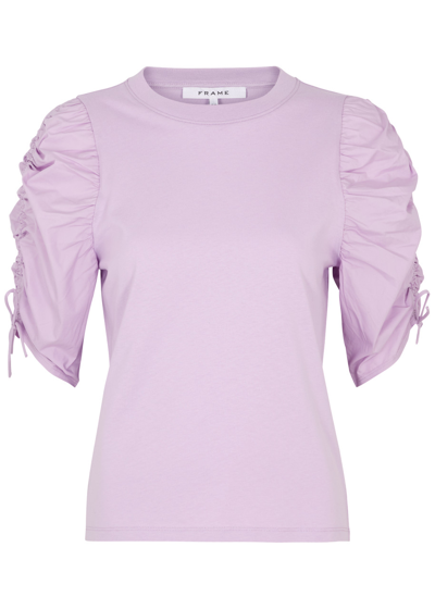 Shop Frame Ruched-sleeve Cotton Top In Lilac
