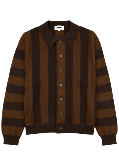 Shop Ymc You Must Create Ymc Rat Pack Striped Wool Cardigan In Brown