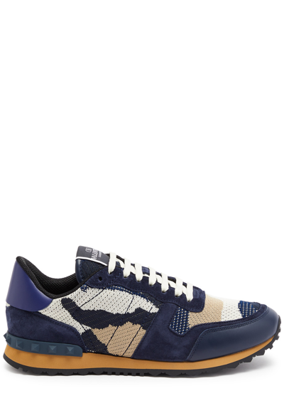 Shop Valentino Rockrunner Camouflage Mesh Sneakers In Navy