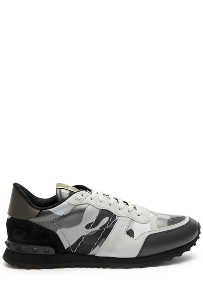 Shop Valentino Rockrunner Camouflage Panelled Canvas Sneakers In Black