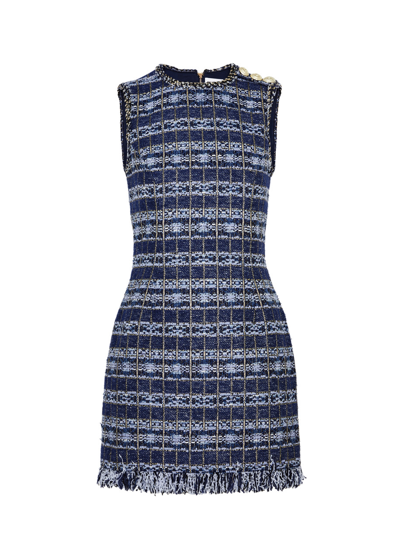 Shop Rebecca Vallance Caroline Striped Tweed Mini Dress In Blue