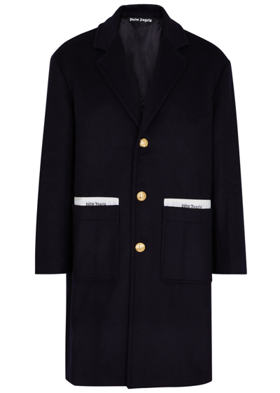 Shop Palm Angels Sartorial Tape Wool-blend Coat In Navy