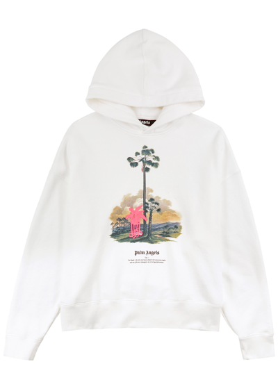 Shop Palm Angels Douby Lost In Amazonia Hooded Cotton Sweatshirt In Off White