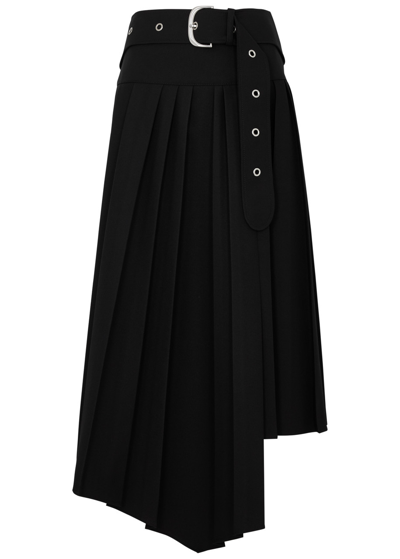 Shop Off-white Pleated Twill Midi Skirt In Black