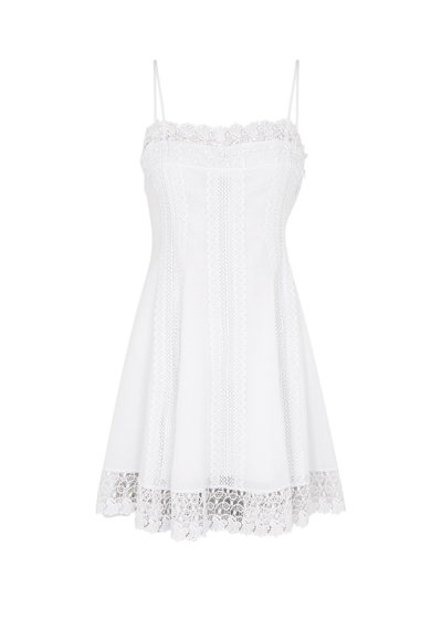 Shop Charo Ruiz Ornella Lace-trimmed Cotton-blend Mini Dress In White