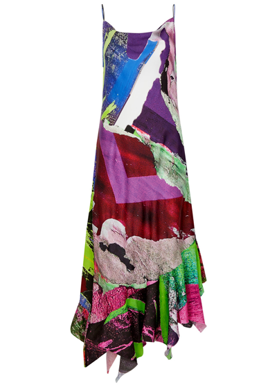 Shop Marques' Almeida Printed Satin Midi Slip Dress In Multicoloured