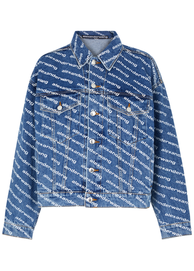 Shop Alexander Wang T Alexander Wang Game Logo-print Denim Jacket In Blue And White