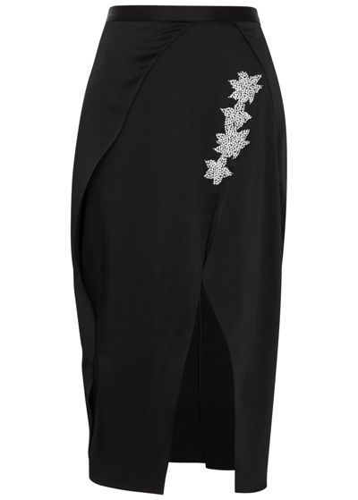 Shop Christopher Kane Crystal-embellished Satin Midi Skirt In Black