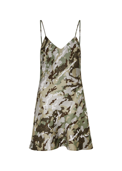 Shop Amiri Camouflage-print Satin Mini Dress In Green