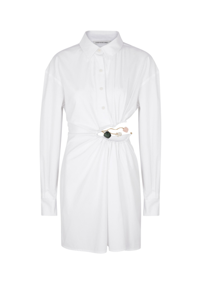 Shop Christopher Esber Folia Float Cotton-poplin Shirt Mini Dress In White