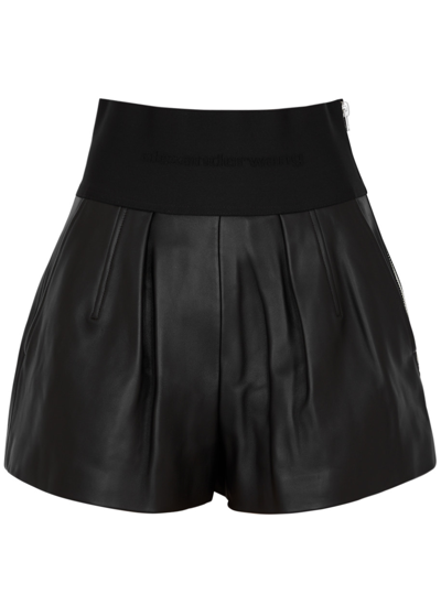 Shop Alexander Wang Logo-embroidered Leather Shorts In Black