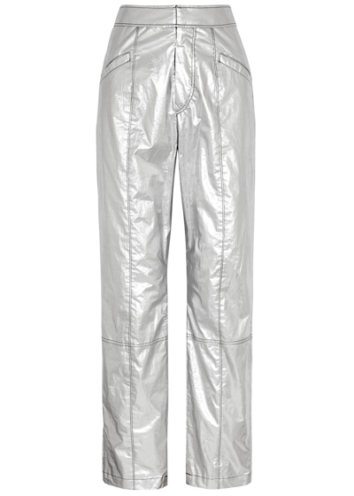 Shop Isabel Marant Anea Metallic Cotton-blend Trousers In Silver
