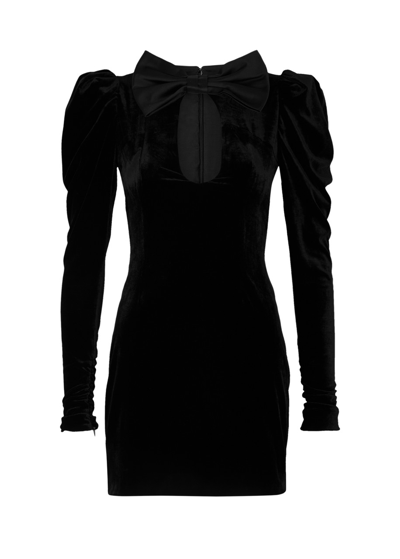 Shop Alessandra Rich Bow-embellished Velvet Mini Dress In Black
