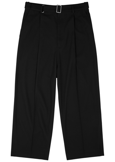 Shop Loewe Cropped Cotton Wide-leg Trousers In Black