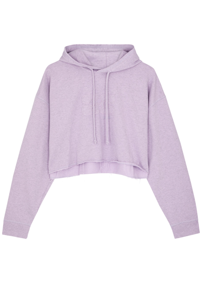 Shop Ganni Isoli Hooded Cropped Cotton Sweatshirt In Lilac