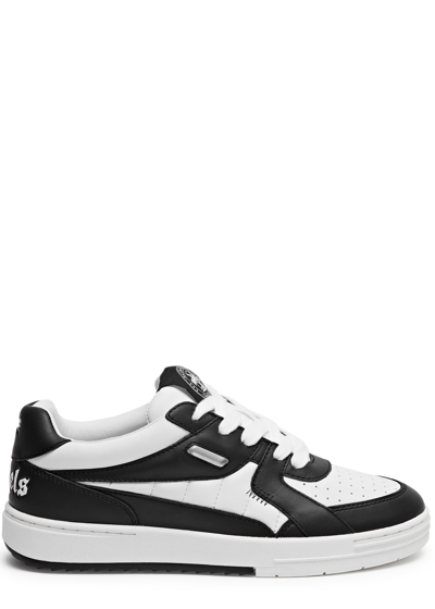 Shop Palm Angels Palm University Panelled Leather Sneakers In White And Black