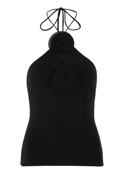 Shop Magda Butrym Floral-appliquéd Halterneck Stretch-jersey Top In Black