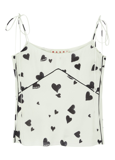 Shop Marni Heart-print Silk Camisole Top In White