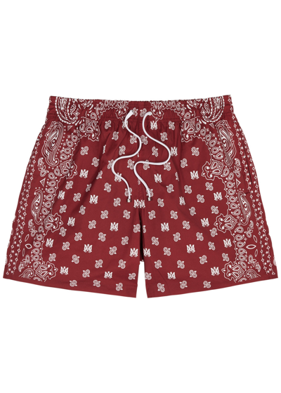 Shop Amiri Bandana-print Shell Swim Shorts In Red