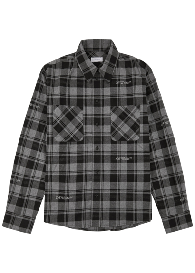 Shop Off-white Checked Flannel Shirt In Dark Grey
